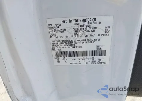 2013 Ford F-150 Xl из США, поврежденный, VIN 1FTFX1CFXDKE21083